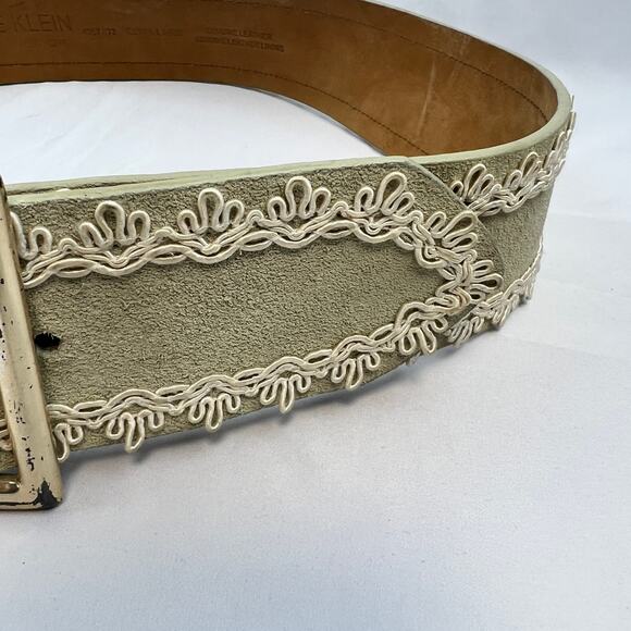 Vintage Anne Klein Leather Suede Classic Belt Sage Green XL Embroider Boho Wide main image 11